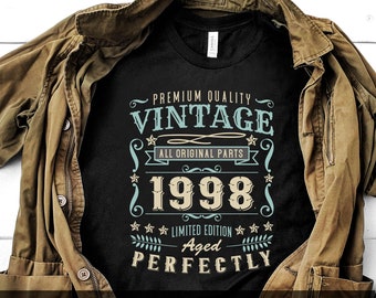 24th Birthday Shirt. 24th Gift For Men. 24 years Old Birthday Shirt. 24th Birthday Gift For Him. 1998 'Aged Perfectly' T-shirt.