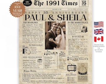 35th Anniversary Newspaper Gift | Personalized Printable Card, Poster or Canvas