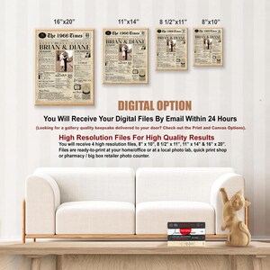 60th Anniversary Gift | 60 Years Anniversary Card | 1966 Personalized Anniversary Card | Husband Gift | Wife Gift | Parent Gift | Newspaper imagem 3