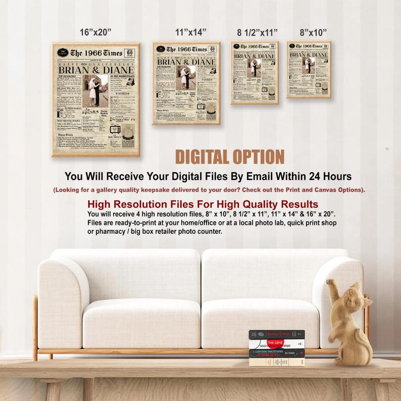 60th Anniversary Gift | 60 Years Anniversary Card | 1966 Personalized Anniversary Card | Husband Gift | Wife Gift | Parent Gift | Newspaper imagem 3