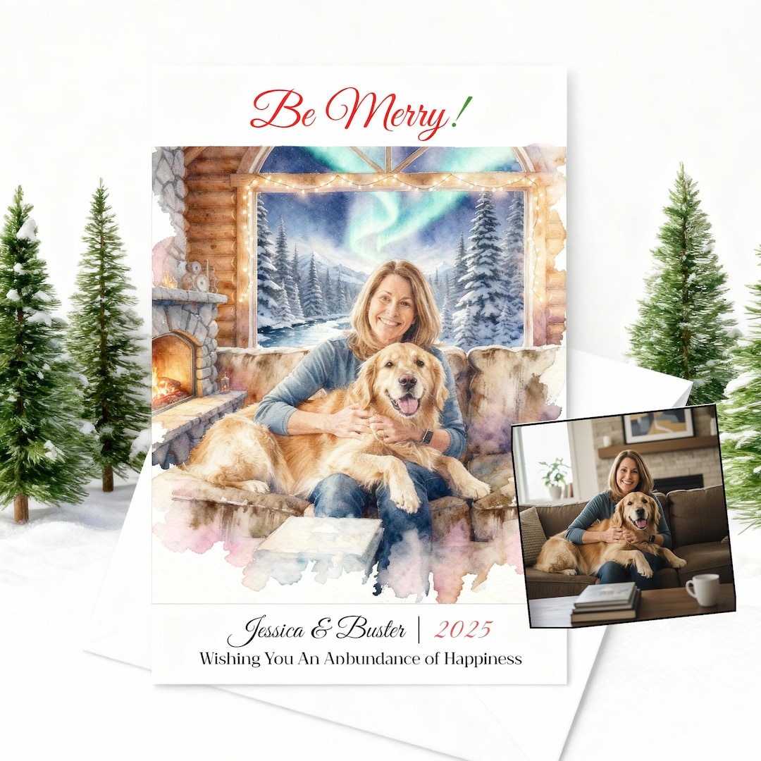 Pet Christmas Card | Watercolor Pet Card | Dog Holiday Card | Pet Photo ...