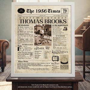 70th Birthday Gift. 1956 70th Birthday Personalized Birthday Newspaper. 70 Birthday Card for Him & Her. 70th Gift for Men and Women. image 10