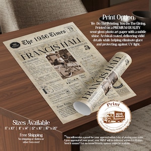 70th Birthday Gift, 70 Birthday Newspaper, 70th Birthday Gift for Men and Women, 70 Years Old, 1956 Birthday Gift, 70th Gift image 4