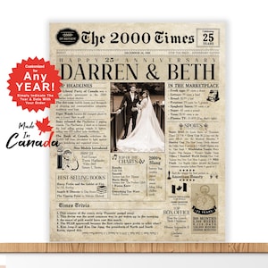 25th Wedding Anniversary Gift | Canada 25th Anniversary Card. 2000 Personalized Anniversary Gift | Husband & Wife Anniversary Gift