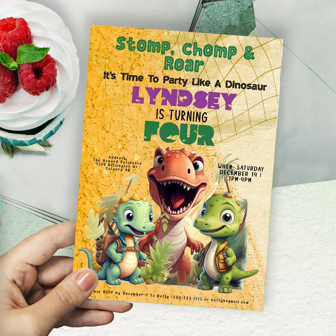 Children's Dinosaur Party Invitation. ANY AGE. Editable Birthday. Kids Dinosaur Party