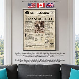 70th Birthday Gift, 70 Birthday Newspaper, 70th Birthday Gift for Men and Women, 70 Years Old, 1956 Birthday Gift, 70th Gift image 6
