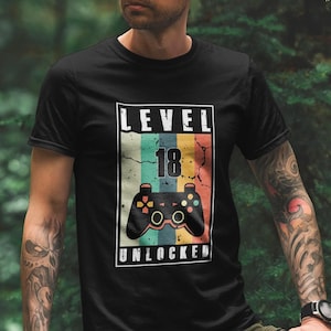 Gamer 18th Birthday Gift. 18th birthday shirt for boyfriend or girlfriend. 18th Birthday gift for him and her.  Video Game shirt.