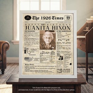 99th Birthday Gift | Born in 1926 | 99 Years Old | 99th Birthday Party | Unique Birthday Idea for 99th Birthday | 99 Year Birthday