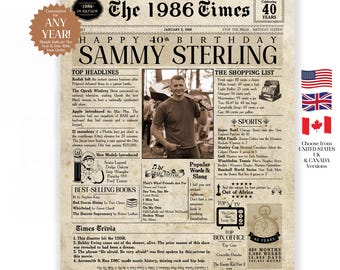 Birthday Newspaper | Back In The year They Were Born | Birthday Sign | Born In Any Year | Birthday Party Decor | Unique Birthday Ideas