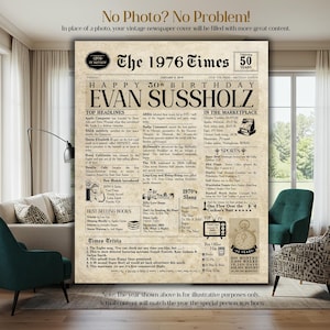 70th Birthday Gift. 1956 70th Birthday Personalized Birthday Newspaper. 70 Birthday Card for Him & Her. 70th Gift for Men and Women. image 9