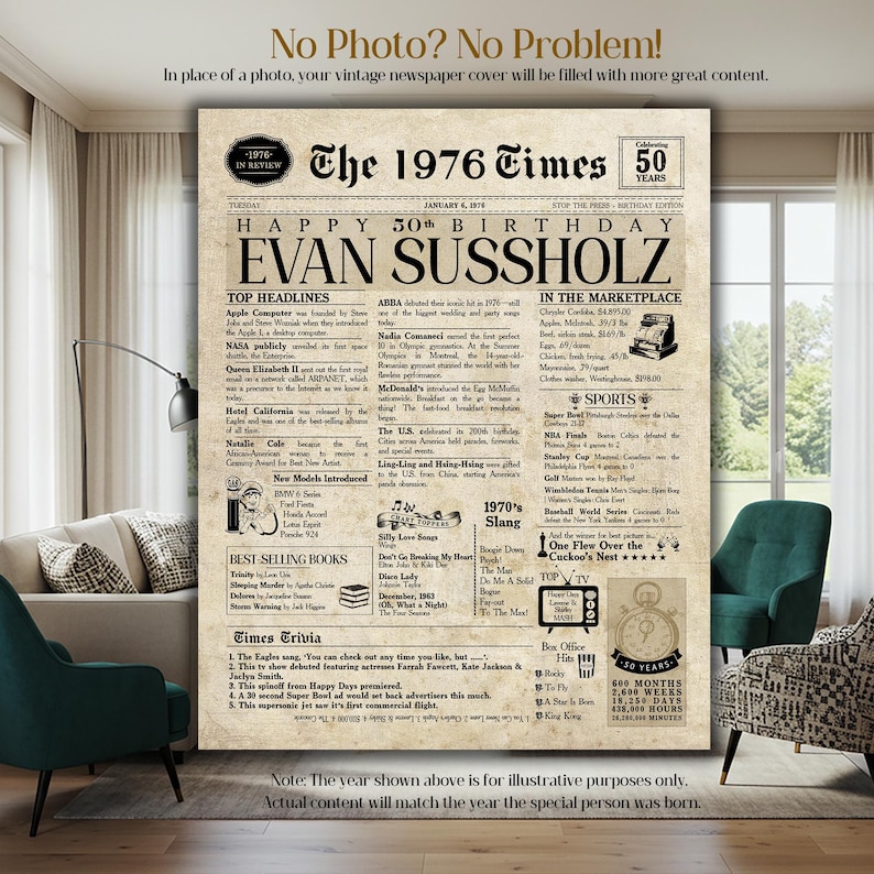 70th Birthday Gift. 1956 70th Birthday Personalized Birthday Newspaper. 70 Birthday Card for Him & Her. 70th Gift for Men and Women. image 9