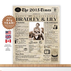 10th Anniversary Gift, Custom Anniversary Newspaper, Ten Year Anniversary Gift ideas for wife, husband, 10 year anniversary