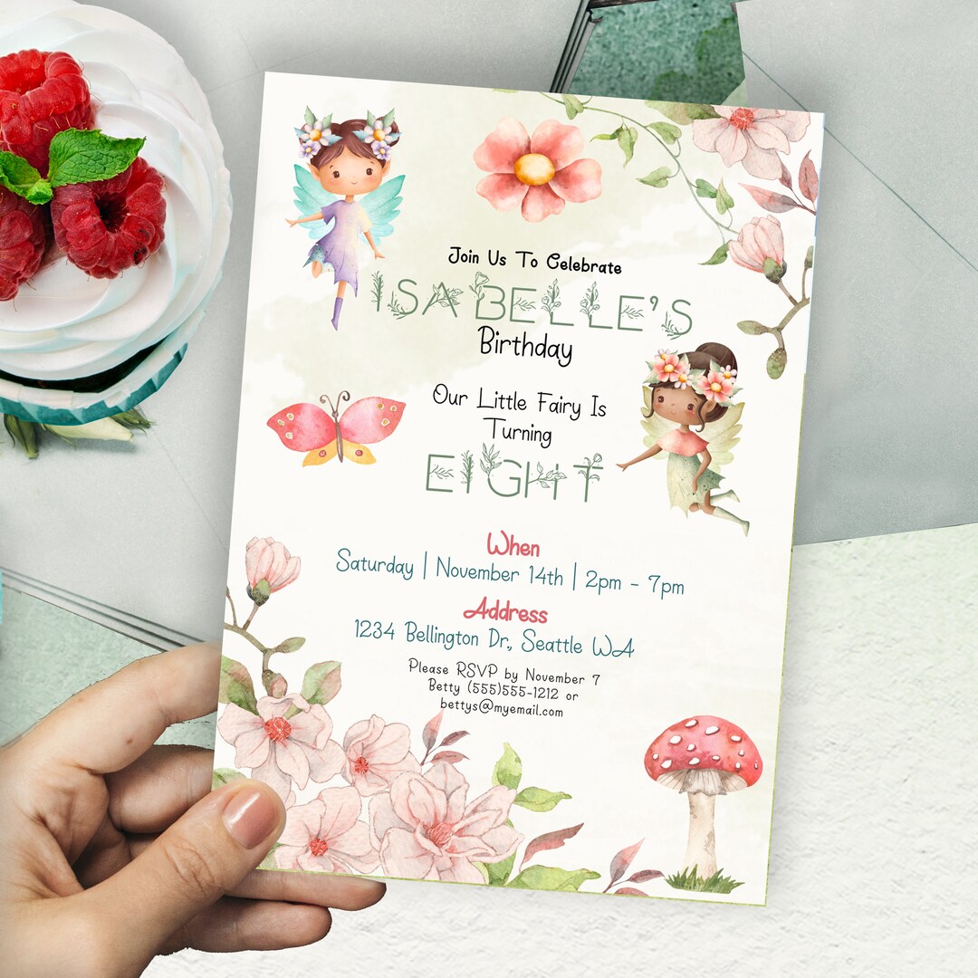 Children's Fairy Party Invitation. ANY AGE. Editable Birthday. Kids ...