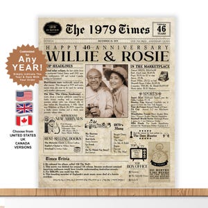 46th Anniversary | 46 Year Anniversary | 1979 Personalized Anniversary Gift | Anniversary gift for him | Anniversary gift for her | 46 years