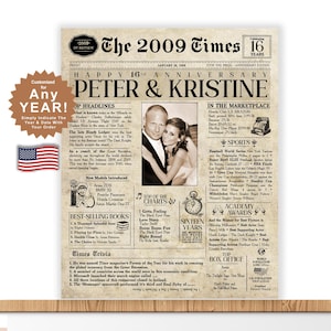 Married 16 Years. 16th Anniversary Gift. 16 Year Anniversary. 2009 Personalized Anniversary. Anniversary gift for 16 years.