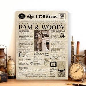 Wedding Anniversary | ANY YEAR Anniversary Gift | Digital Ready To Print or Canvas. Newspaper Personalized Anniversary Card Poster. imagen 8