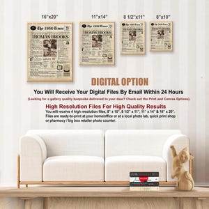 70th Birthday Gift. 1956 70th Birthday Personalized Birthday Newspaper. 70 Birthday Card for Him & Her. 70th Gift for Men and Women. image 3