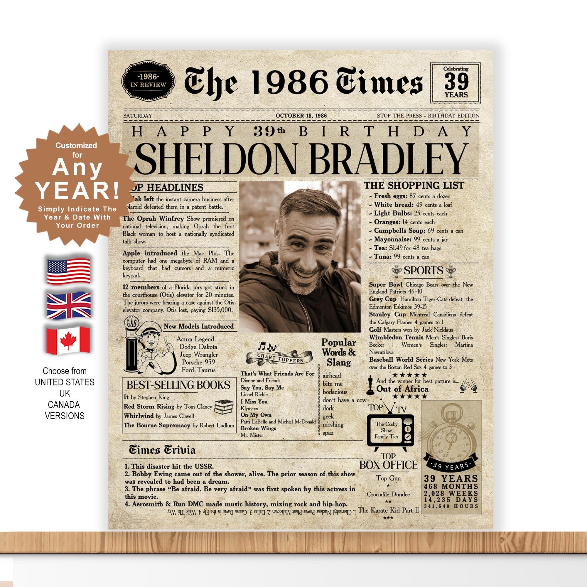 39th Birthday Gift for Him and Her, Back In 1985 Gift, 39th Birthday Card,  39 Birthday Gifts for Men, Gift for 39 Birthday