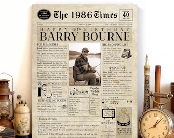 Personalized Newspaper Birthday Card for Him - Any Year Birthday Gift