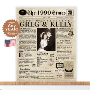 35th Anniversary Gift. 35 Years Wedding Anniversary. 35TH Anniversary Newspaper. 35th Anniversary gift for him & her. Married 35 Years.
