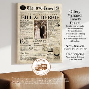 Wedding Anniversary | ANY YEAR Anniversary Gift | Digital Ready To Print or Canvas. Newspaper Personalized Anniversary Card Poster. imagen 5