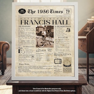 70th Birthday Gift, 70 Birthday Newspaper, 70th Birthday Gift for Men and Women, 70 Years Old, 1956 Birthday Gift, 70th Gift image 11