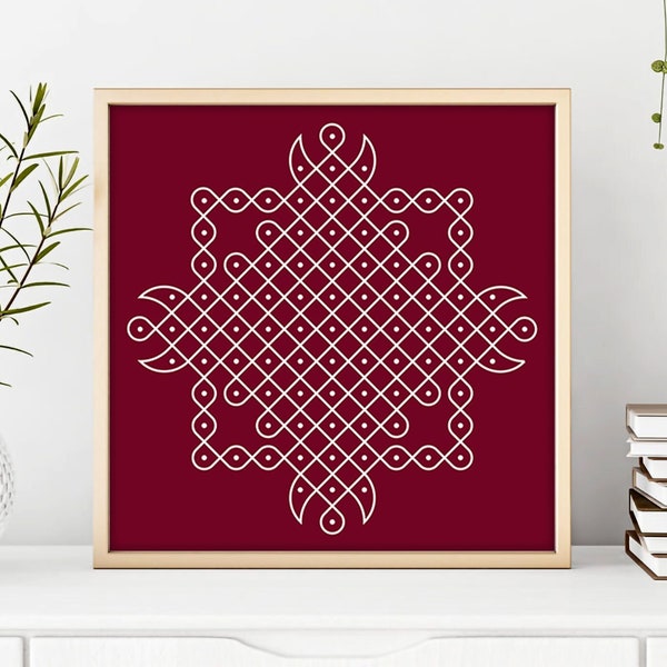 Kolam Set of 3, Indian Traditional Home Decor, Pooja room Decor, Muggu art, South Indian Pulli Kolam Printable Wallart, Chowk Pujan, Rangoli