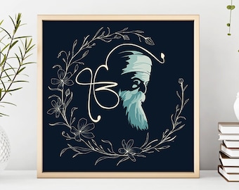 Guru Nanak Dev Ji ポスター (2 色)、Guru Nanak シーク教アートワーク、パンジャブの壁の装飾、リビング ルームの装飾、シーク教アート、グルムキ アート イラスト