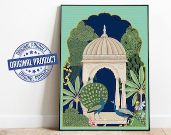 Mughal Peacock Art Print, Indian Palace Wall Decor (digitale download)
