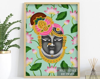 Indian Folk Art, Pichwai painting, Shreenathji Painting, India art, Lotus Painting, Indian Painting wall art decor, Pichwai art, Krishna art