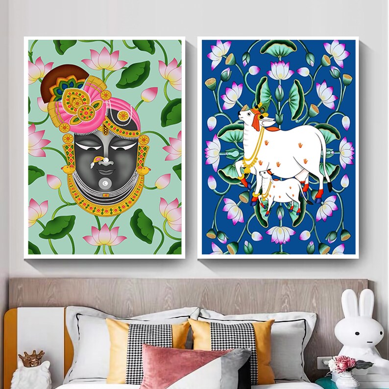 India Wall Art Set of 2 Pichwai Painting Home Decor Pichwai Etsy