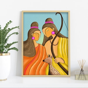 India wall art painting of Shri Ram and Sita, Indian wall decor, Indian art, Indian folk art, Jai shree ram, Indian Painting, Custom art