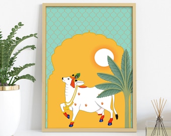 Schilderij Pichwai-koe: Indiase volkskunstprint (digitale download)