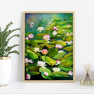 Indian Folk Wall Art, Printable Home Decor, Floral Poster, Decor, Poster, Wall Art, Vintage Flower Painting, Lotus, Instant digital download