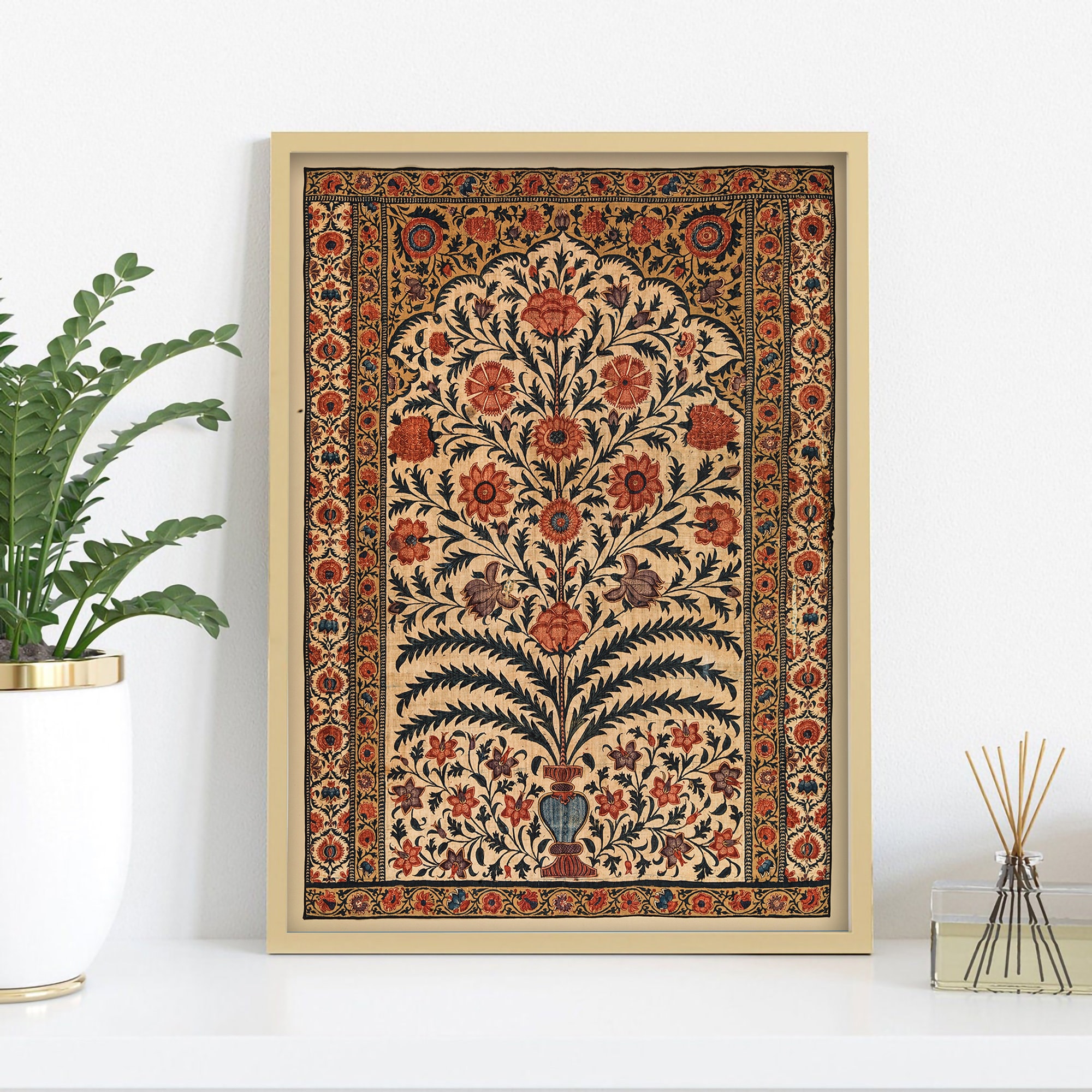 Indian Floral Wall Art Printable, India Fine Art Print, Folk art India, Flower market, Mughal floral wall decor