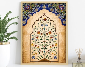 Indian Floral Wall Art Printable, Indian Wall Art, Instant Download, Poster, Vintage art, Floral poster, Home Decor, Indian Painting