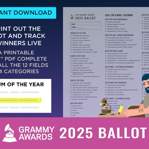2025 67th Grammys INTERACTIVE + PRINTABLE Minimalist Ballot | Grammy ...