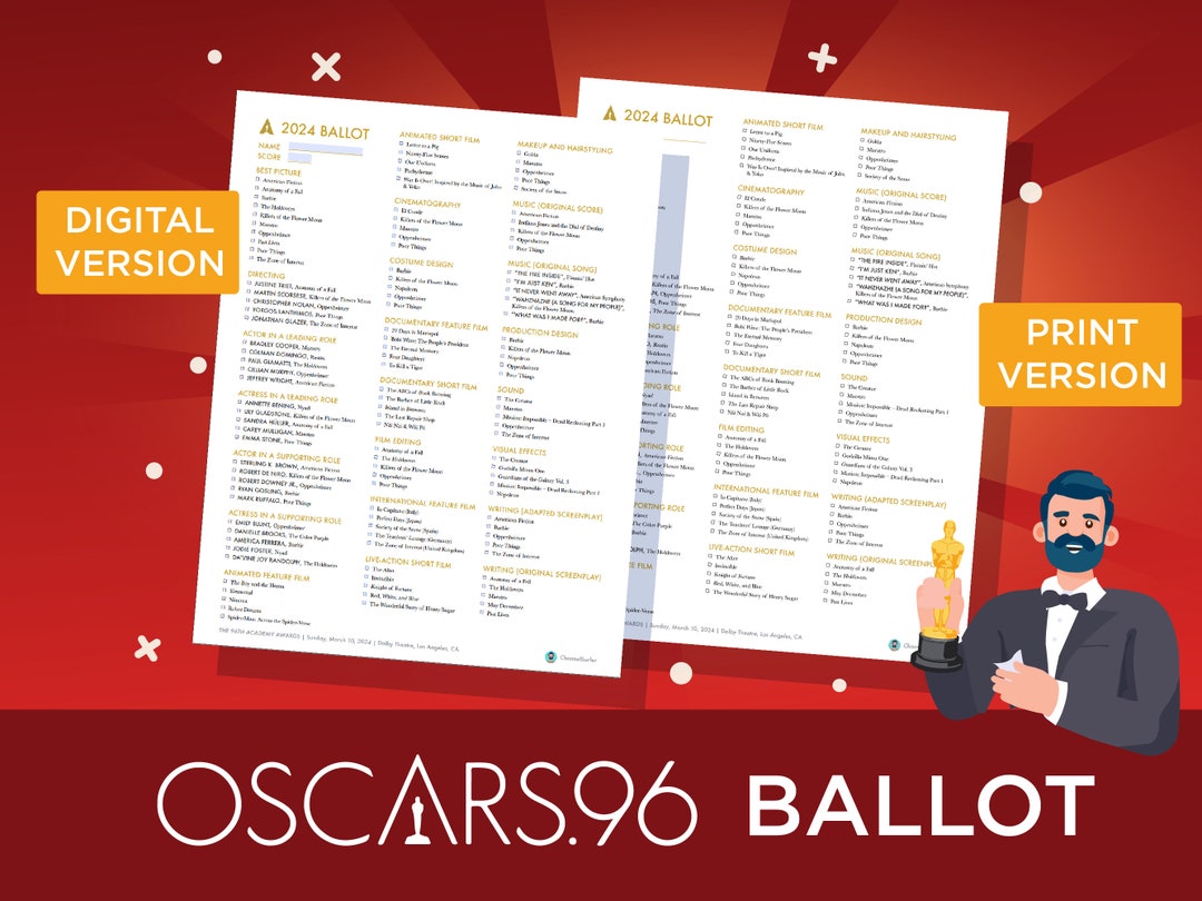 2024 96th Academy Awards Oscars INTERACTIVE PRINTABLE Minimalist
