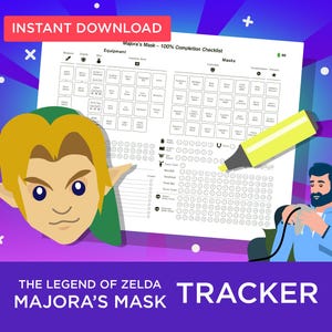 May include: A printable checklist for the video game The Legend of Zelda: Majora's Mask. The checklist includes sections for equipment, masks, and other items. The checklist is designed to help players track their progress and complete the game 100%.