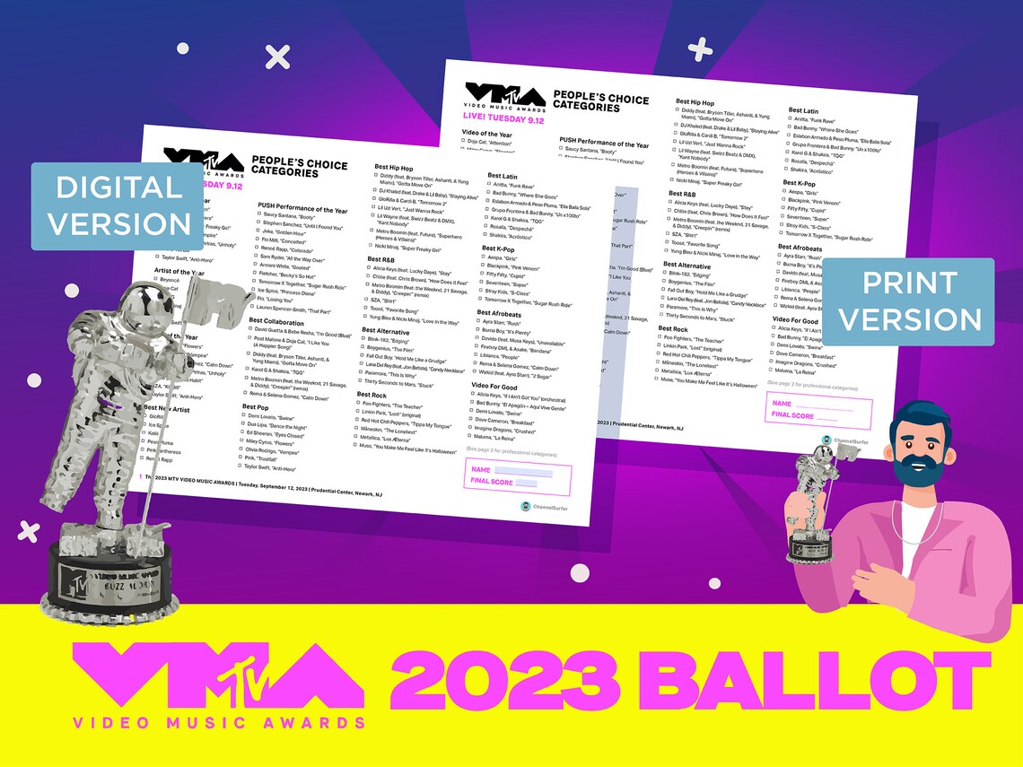 2023 MTV Vmas INTERACTIVE PRINTABLE Minimalist Ballots Video Music