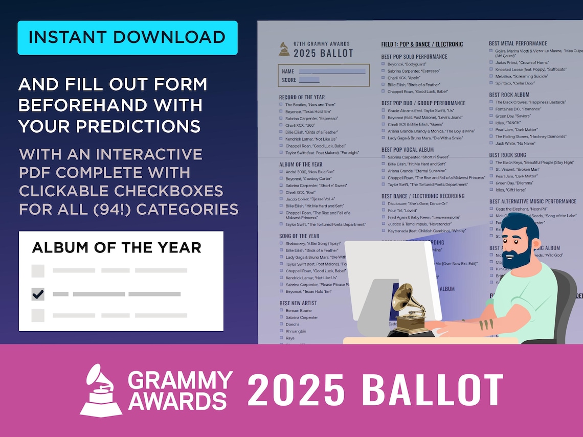 2025 67th Grammys INTERACTIVE + PRINTABLE Minimalist Ballot Grammy