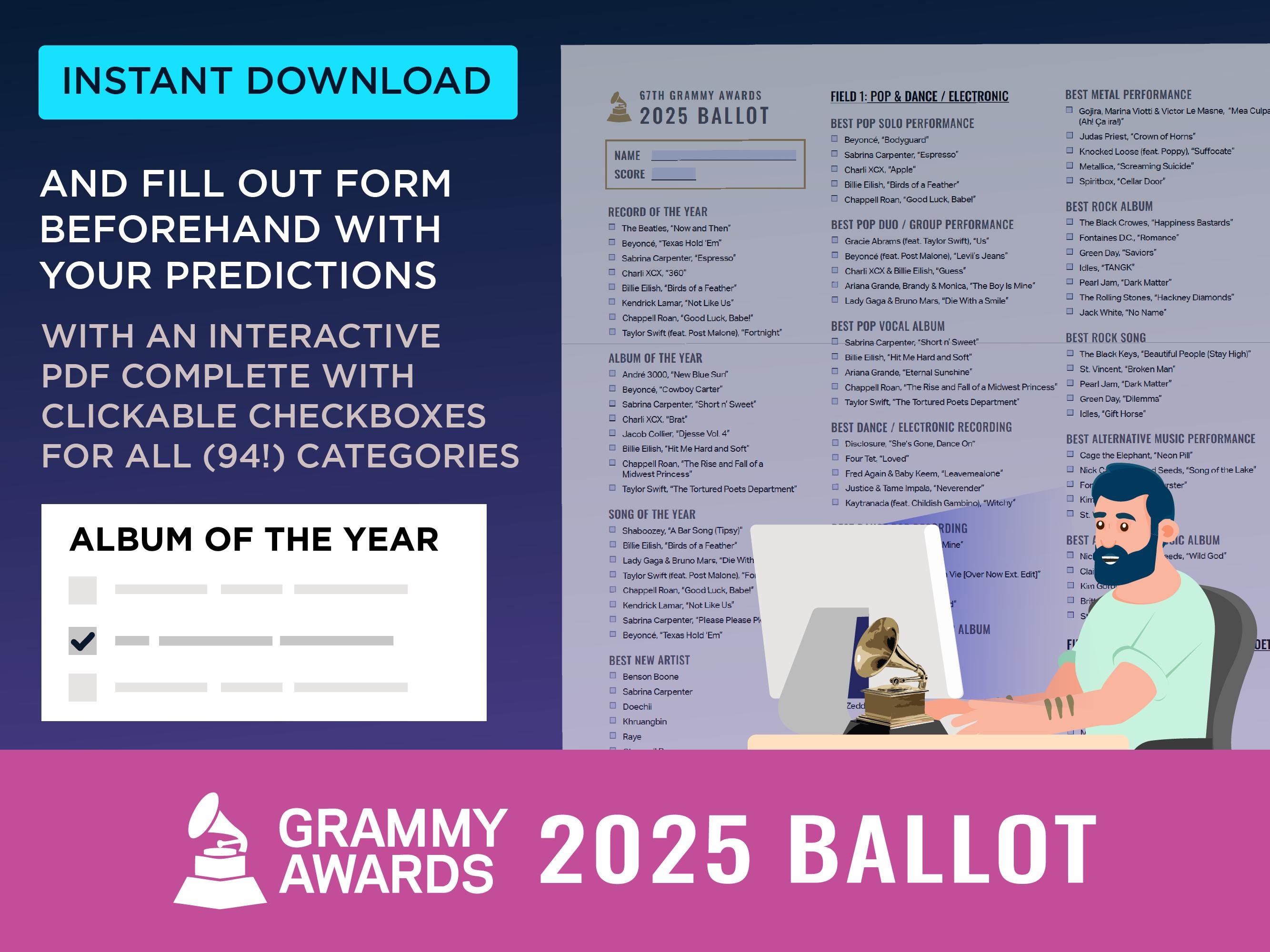 2025 67th Grammys INTERACTIVE + PRINTABLE Minimalist Ballot | Grammy ...