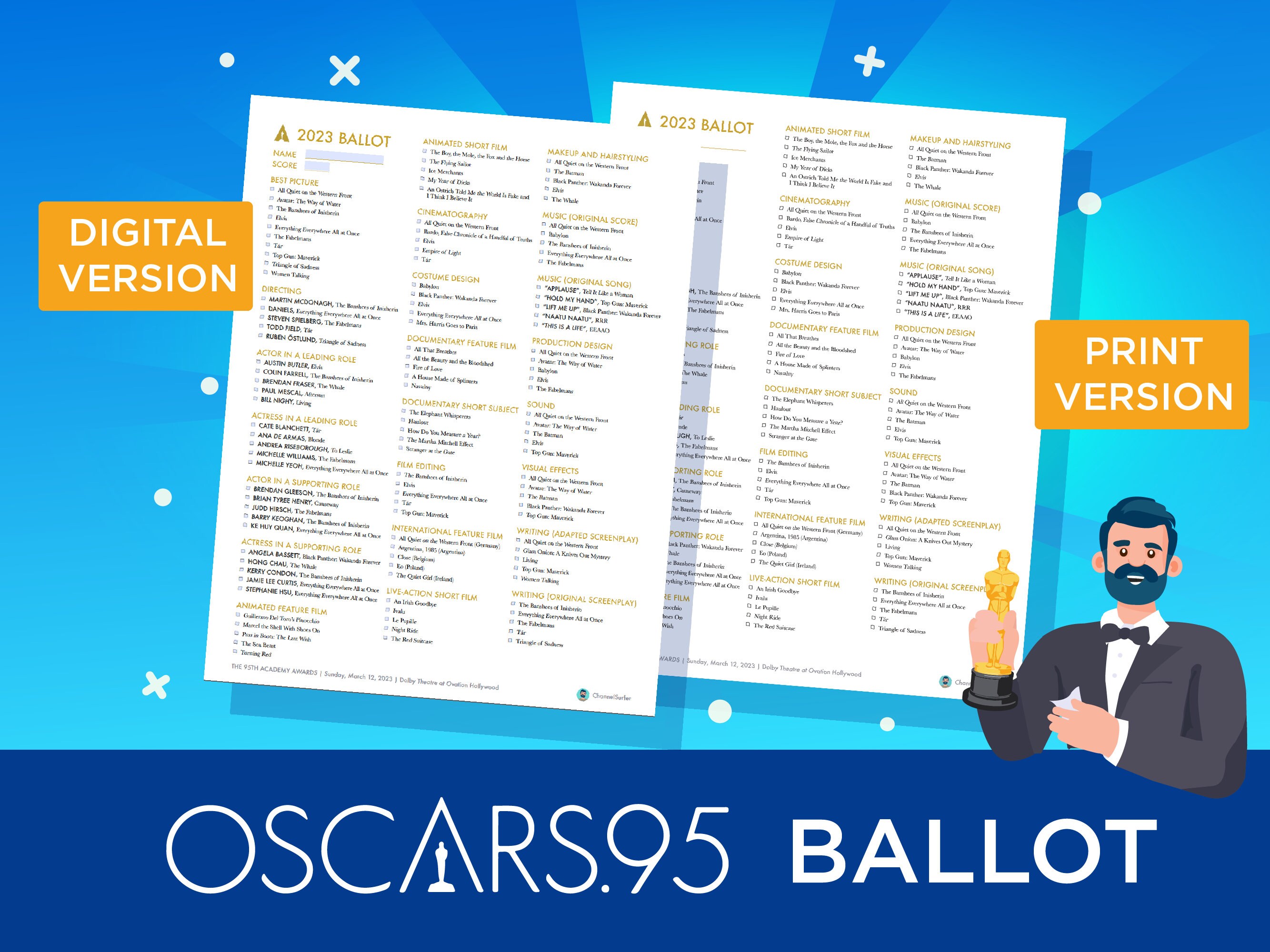 2023 95th Academy Awards Oscars INTERACTIVE PRINTABLE - Etsy