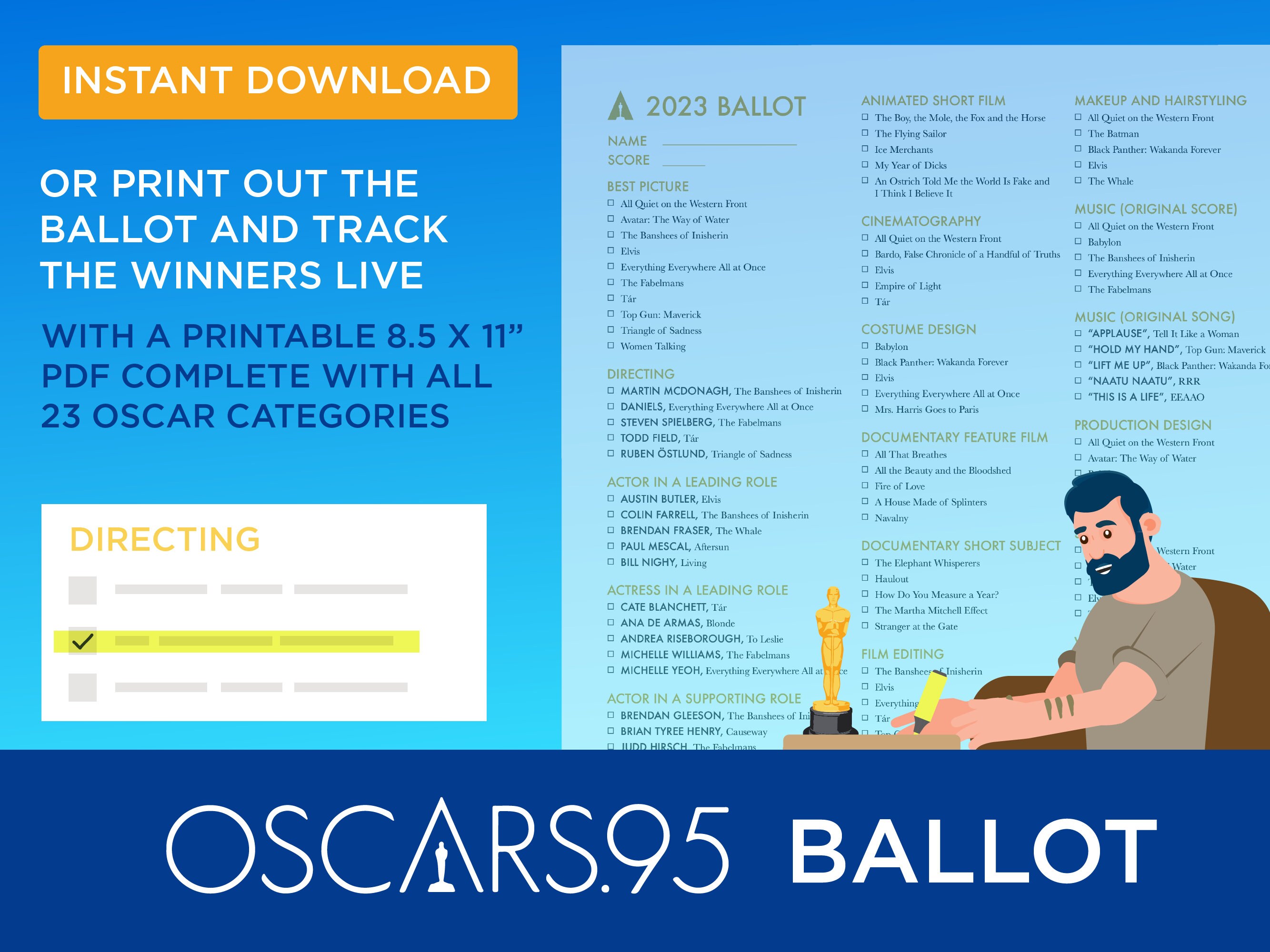 2023 95th Academy Awards Oscars INTERACTIVE PRINTABLE - Etsy