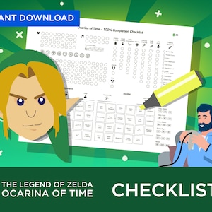 N64 The Legend of Zelda Ocarina of Time (1998) 100% Fertigstellung Tracker Minimalistische Checkliste, Printable