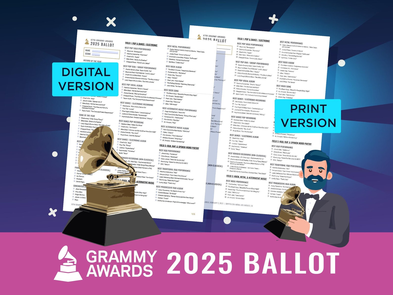 2025 67th Grammys INTERACTIVE + PRINTABLE Minimalist Ballot Grammy