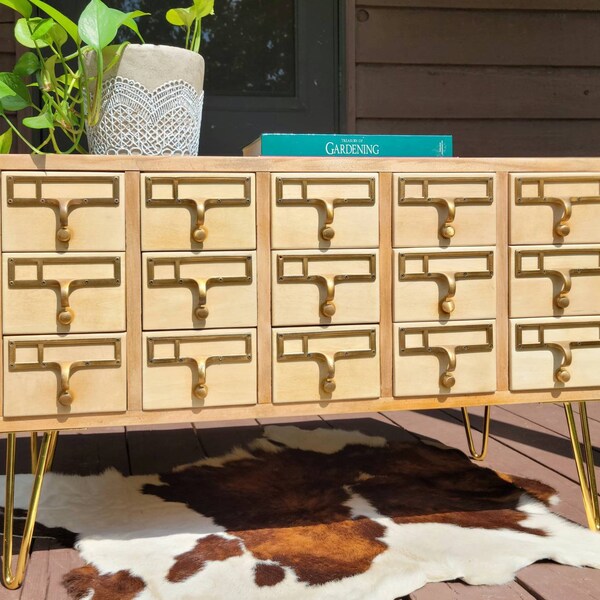 Vintage Library Card Catalog Coffee Table Console Yale University Sperry Rand Corporation Remington