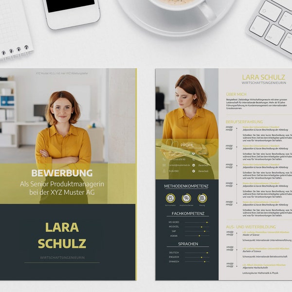 Bewerbungsvorlage Word (Deutsch) | Deckblatt, Anschreiben, Lebenslauf, Motivationsschreiben und Anlagen-Verzeichnis | Modernes Design #3
