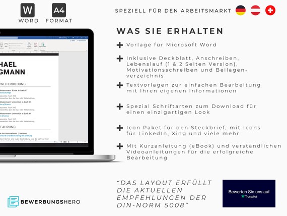 Application Template Word German Cover Page, Cover Letter, CV.