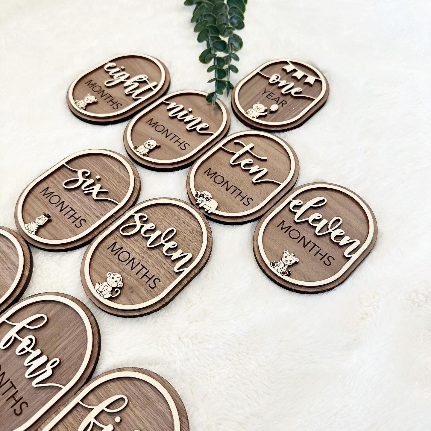Baby Monthly Milestone Discs Layered Wood Safari Theme Baby Photo Props ...